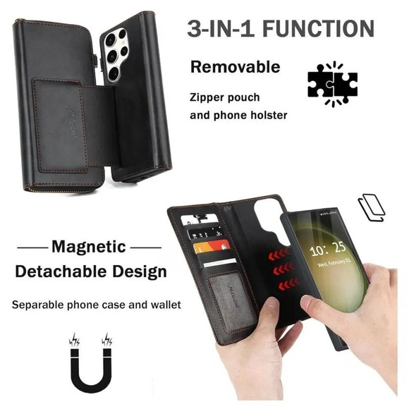 Wallet Case For Samsung Galaxy S23 Ultra Multi Function Detachable Magnetic - Picture 7 of 10